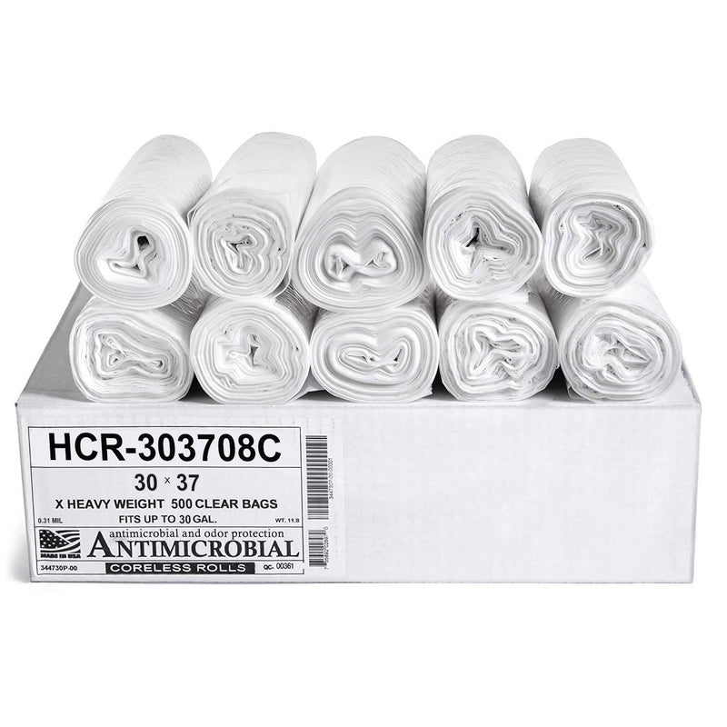 Aluf Plastics أكياس قمامة عالية الكثافة من ألوف بلاستيك، 30 جالون، عدد 500، 8 ميكرون (مكافئ)، 76.2 سم × 91.48 سم، شفافة، للحمام، المكتب، الصناعة، التجارة، النظافة، البلدية، إعادة التدوير - Image 1